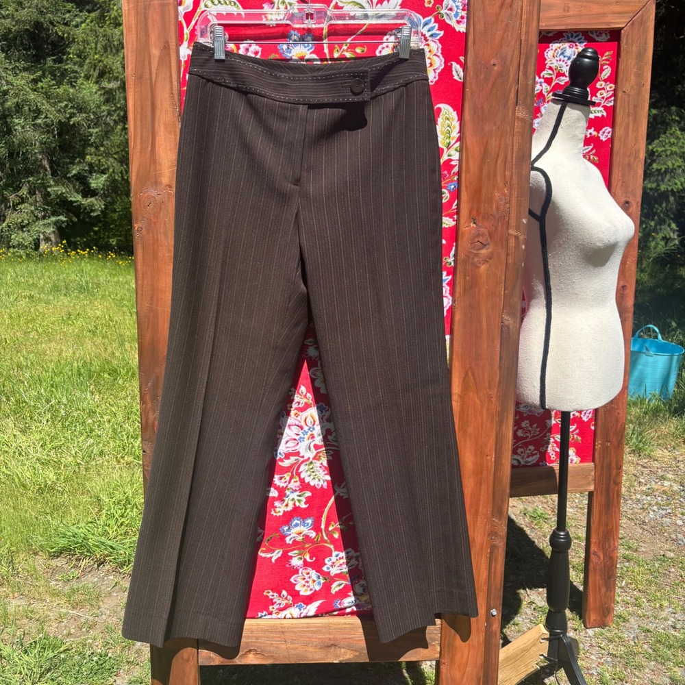 Brown Turquoise Pin Stripe Funky Boho Western Mid Rise Dress Pants Size M